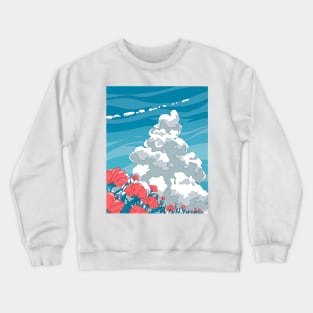 The blue sky, summer clouds and the red flowers Crewneck Sweatshirt